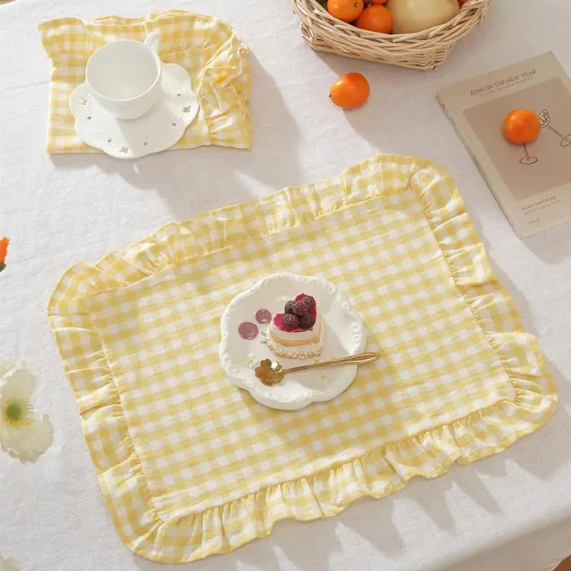 Pink Blue Stripe Ruffle Placemat – Cute Kitchen Table Decor