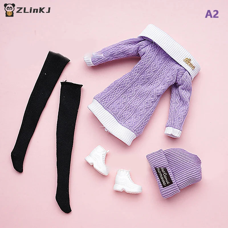 ▶1Set 30cm Doll's Clothes Suit Dress Up Accessories Sweater Hat Stockings Suit Girl Play House Toy Zpaxo