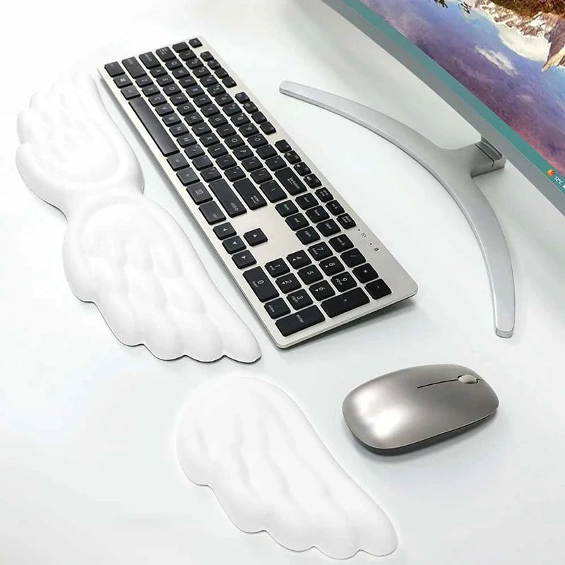 Angel Wings Shaped Keyboard Mouse Pad Memory Foam Superfine Fibre Wrist Rest Pad Ergonomic For Typist Office Gaming PC Laptops Zpaxo