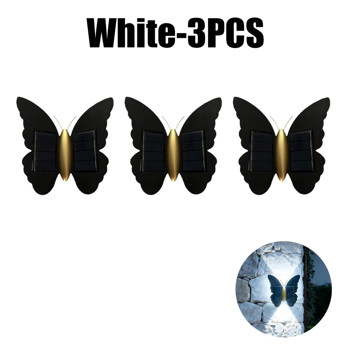 Solar Butterfly Wall Light Outdoor Modern Minimalist Design Stair Zpaxo White 3PCS