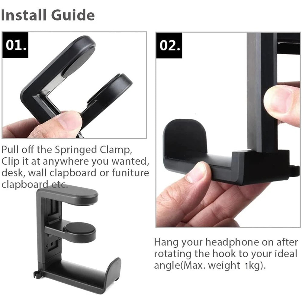 Rotating Headphone Stand PC Gaming Headset Holder Adjustable Clamp-On 360° Rotation Desk Hanger Hook Headphone Storage Zpaxo