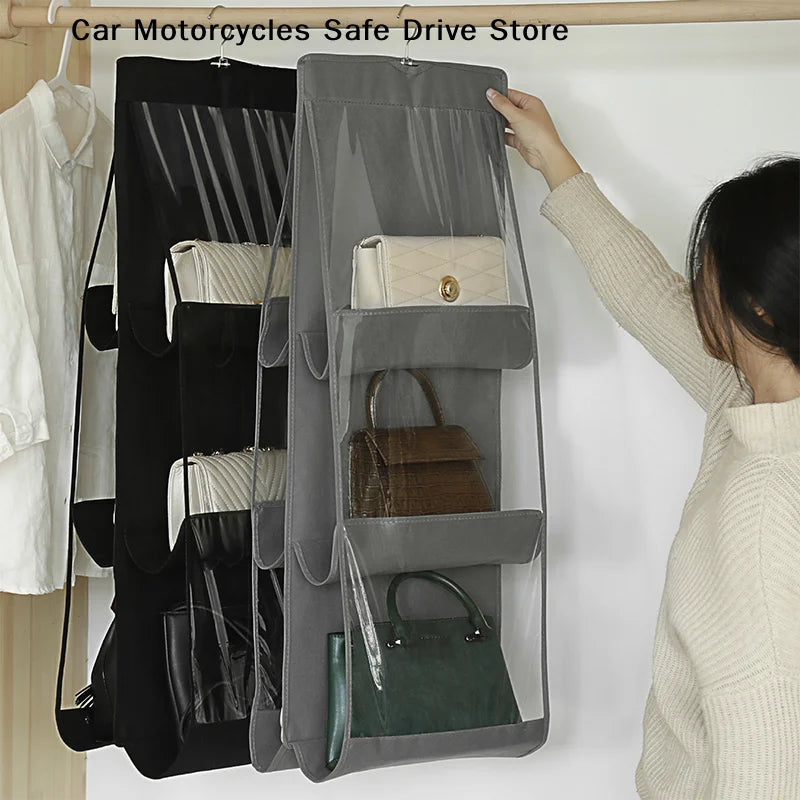 Black Gray Handbag Hanging Organizer 6 8 Pockets Foldable Oxford