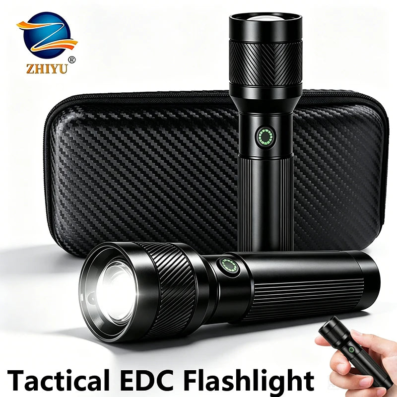 ZHIYU 1200LM Tactical Flashlight – USB-C Rechargeable Zoomable Torch Tactical Flashlight Zpaxo