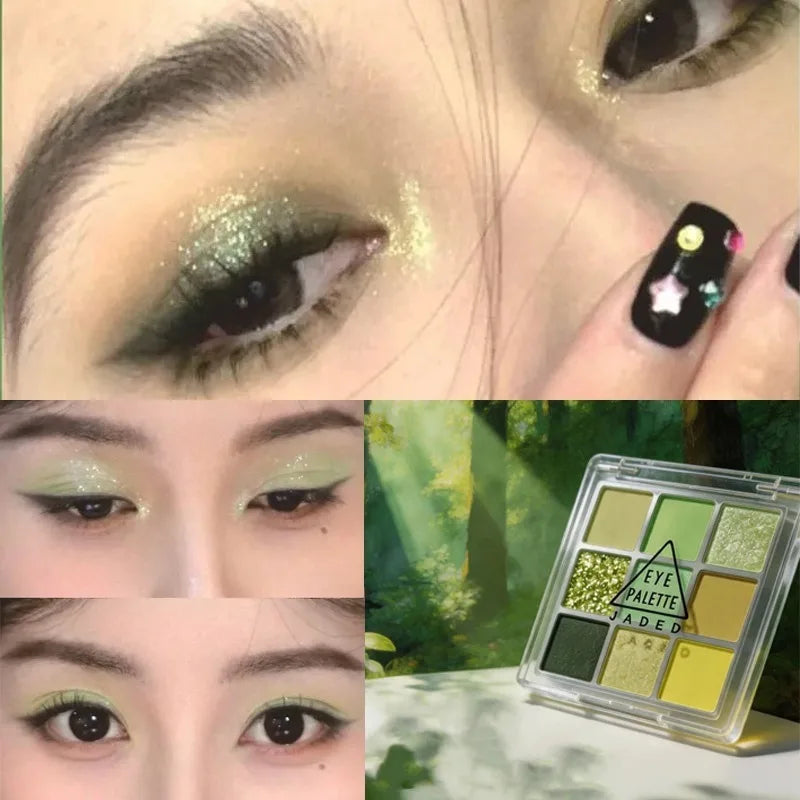 9 Mint Green Eyeshadow Palette Long Lasting Pearlescent Shimmer Matte