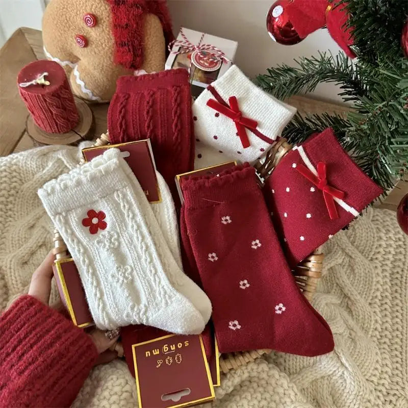 5 Pairs Christmas Socks Women Cute Santa Claus Autumn Winter Elk Zpaxo