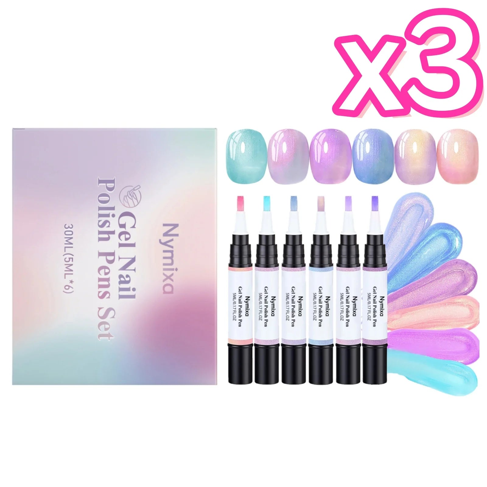 Nymixa Macaron Pearlescent Gel Nail Polish Pen Set – 6pcs DIY Gel Nail Polish Set Zpaxo 6pcs in boxed x 3