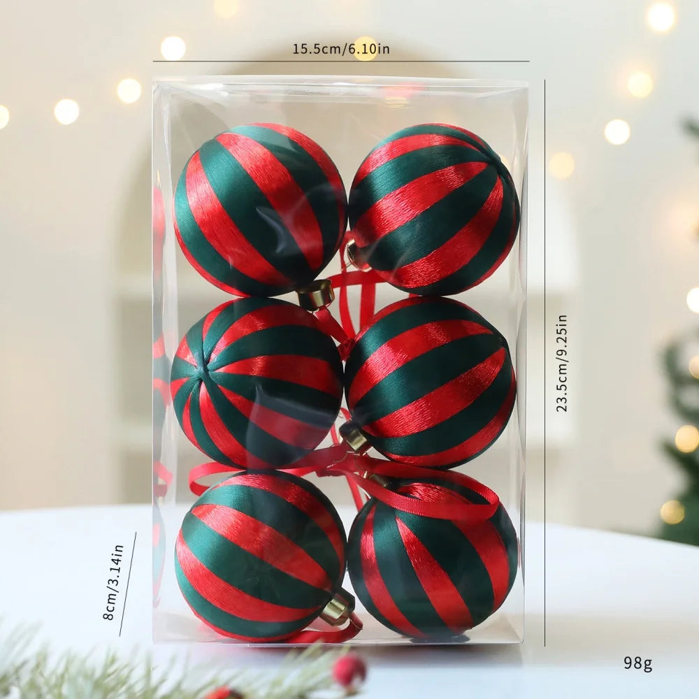 6-Pack 8cm Red & White Striped Christmas Ball Ornaments Christmas Ornaments Zpaxo