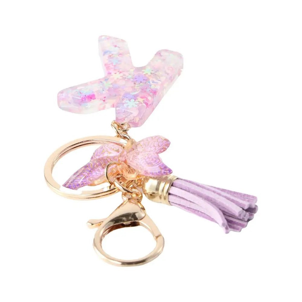 A To Z 26 A To Z 26 Alphabet Keyring Butterfly Purple Snowflakes Purple Snowflakes Letter Keychain Tassel Resin Birthday Gifts Zpaxo