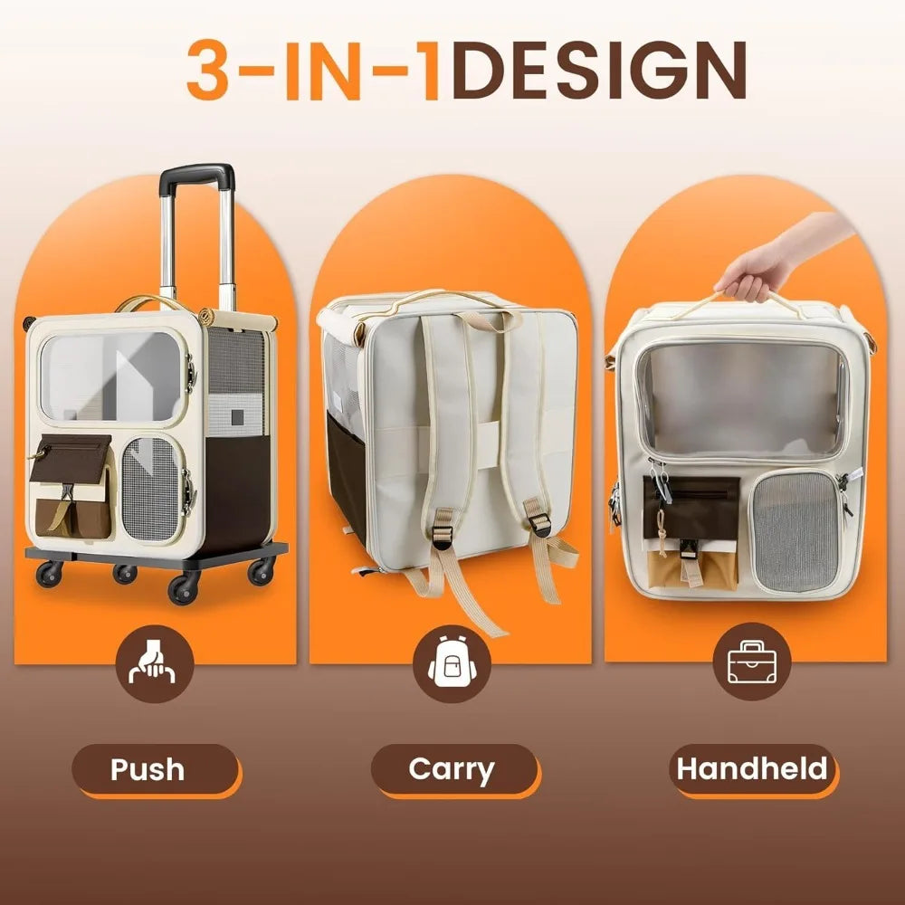Foldable Rolling Pet Carrier with Wheels – Cats & Dogs 25 lbs