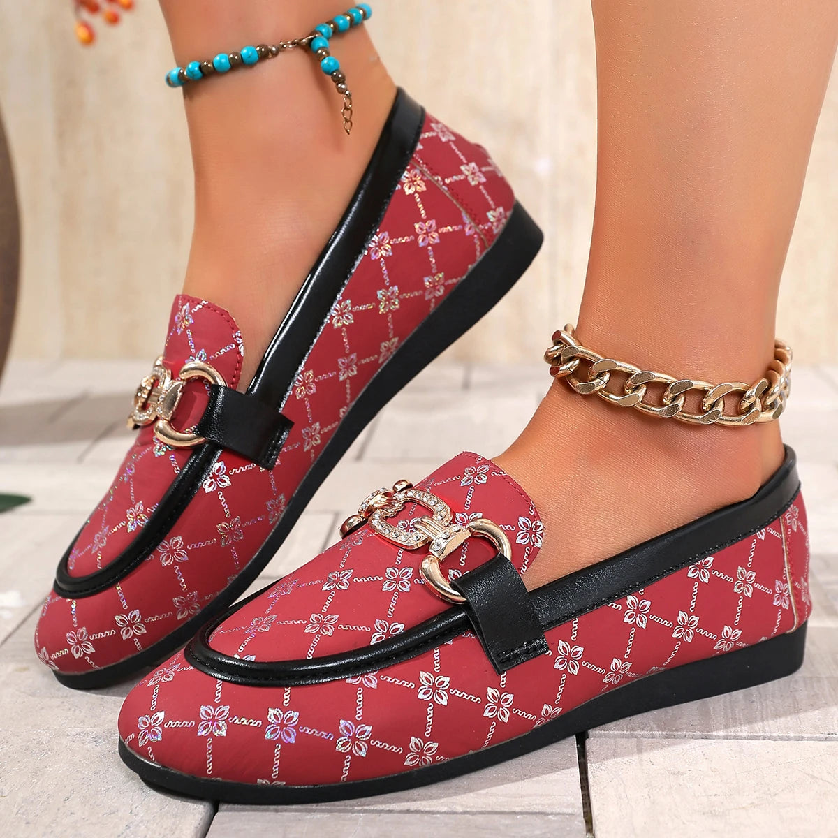 Women Loafers Comfortable Low Heel Summer Shoes Print Casual Slip-on Zpaxo