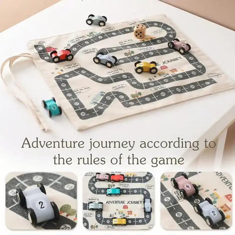 Canvas Car Toy Set Small Wooden Car Maze Toy With Canvas Play Mat Educational Vehicle Set Fine Motor Skills Game Logical Zpaxo