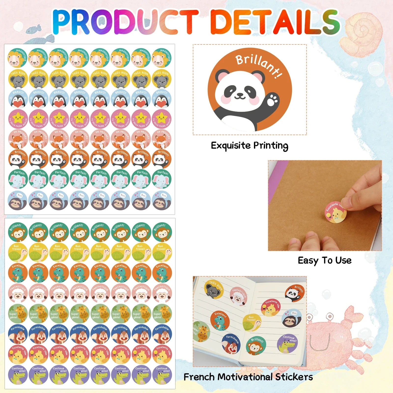 1280 Pcs French Inspirational Stickers For Classroom Rewards Funny Cartoon Labels Gifts Teacher Supplies For French Language Nat Zpaxo