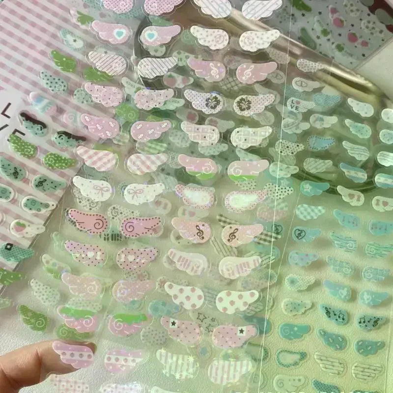 1/4Pcs Wings Love Strawberry Clover Star Sparkling Flash Film Stickers Phone Camera Vintage Scrapbooking Decoration Sticker Zpaxo