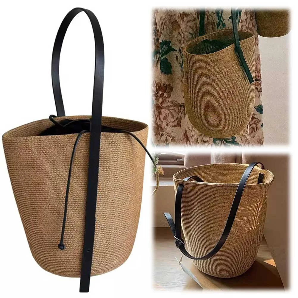 Bucket Bag for Women with Adjustable Strap Summer Beach Bag Solid Shoulder Bag Cute Handbag for Travel Shopping Zpaxo
