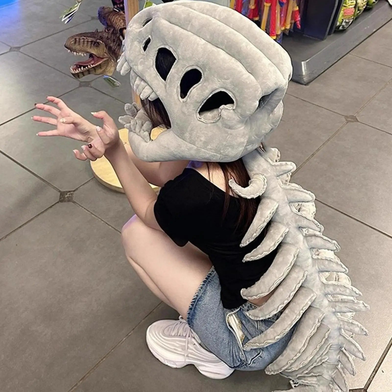 Dinosaur Skeleton Costume Plush Animal Toy Halloween Outfit Kids