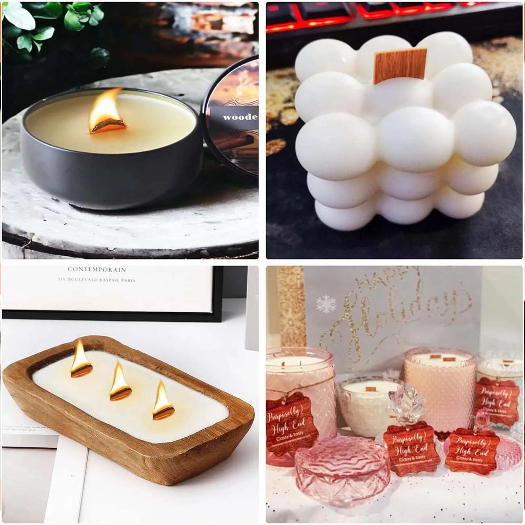 50pcs Set Wooden Candles Wick DIY Candle Making Kit Smokeless Candle Core with Clip Base Handmade Candle Wood Core Candlewick Zpaxo