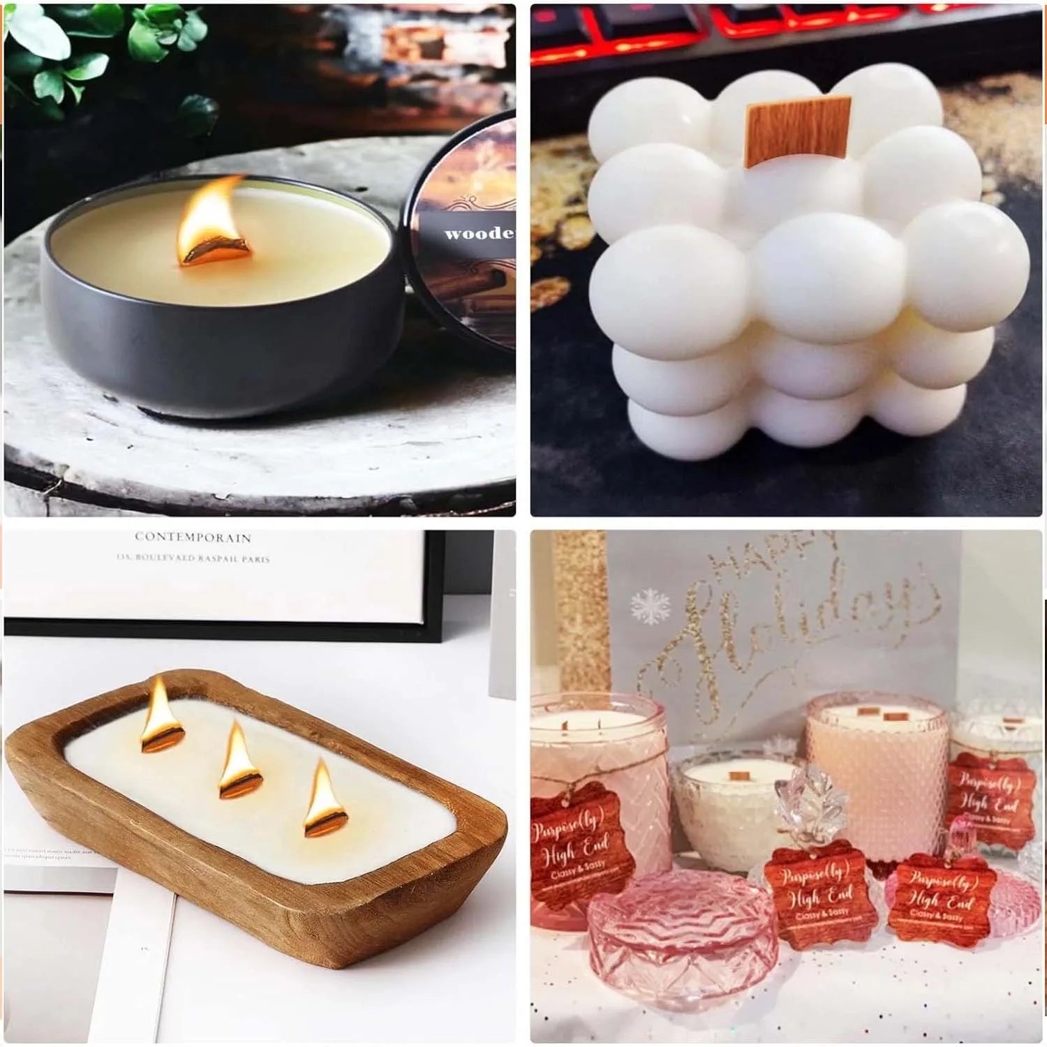 50pcs Set Wooden Candles Wick DIY Candle Making Kit Smokeless Candle Core with Clip Base Handmade Candle Wood Core Candlewick Zpaxo