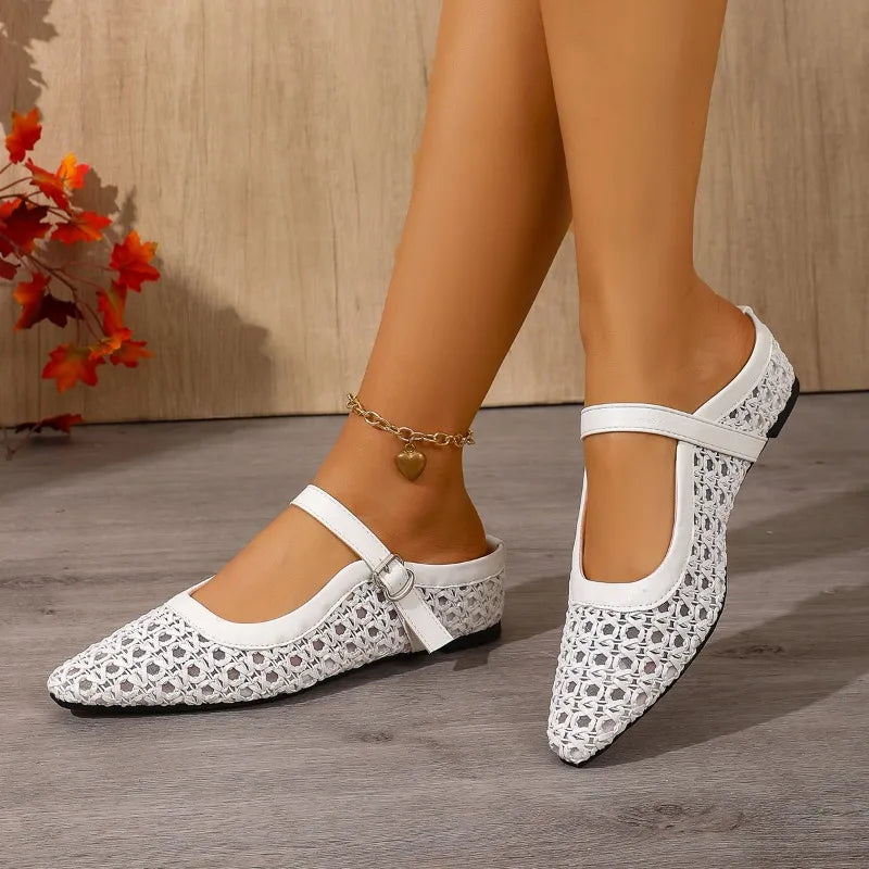 Summer Mid Heels Women's Slippers 2026 Fashion Breathable Mesh Ballet Zpaxo