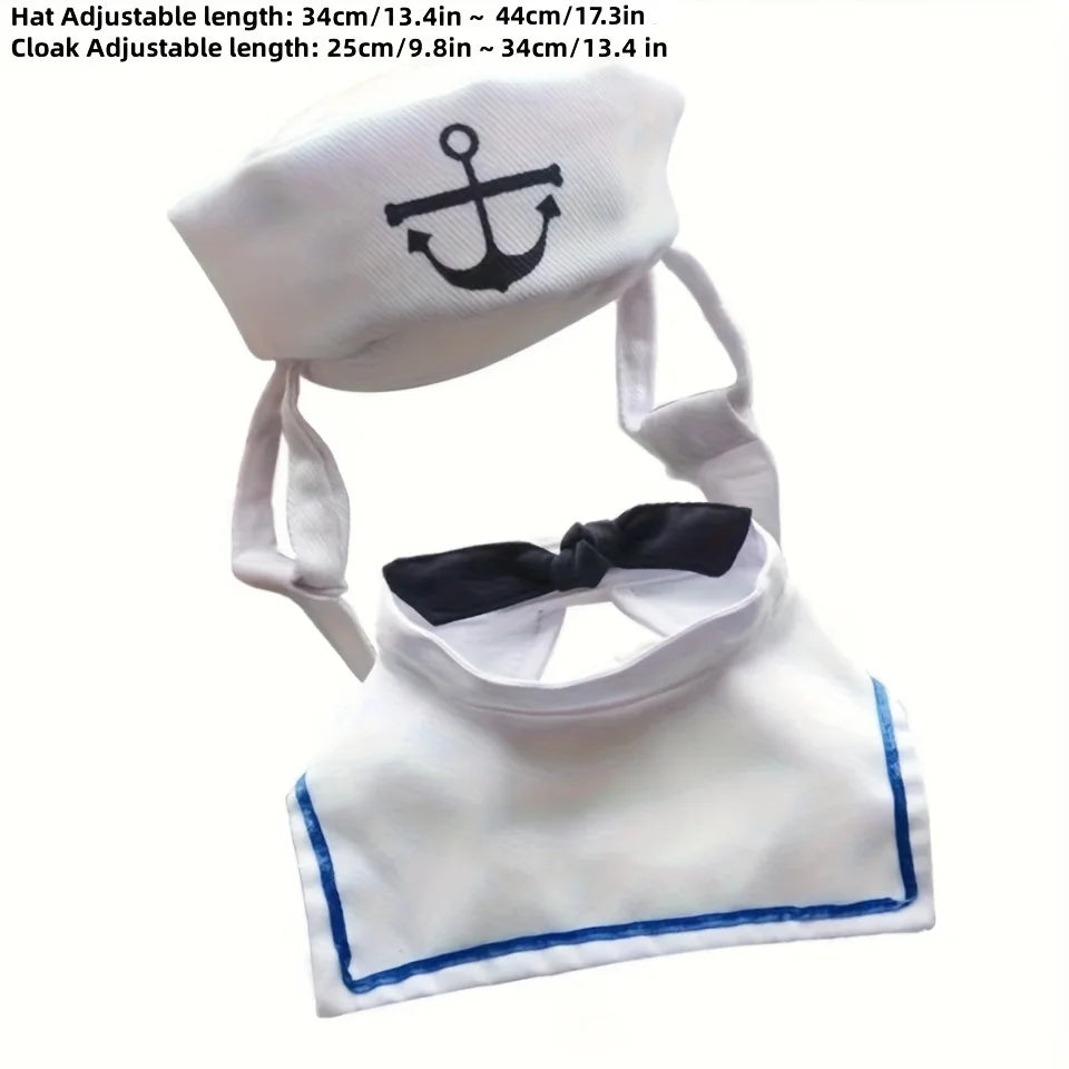 Funny Pet Sailor Costume Cats Small Dogs Halloween Cat Hat Tie Collar