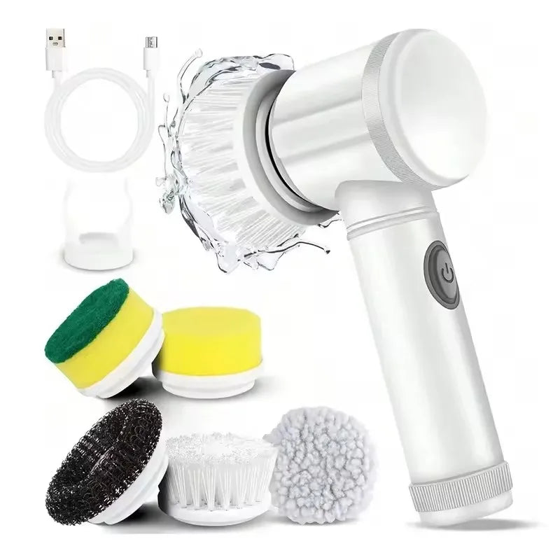 Electric Spin Scrubber Cordless 5 Replaceable Brush Heads Cleaning Zpaxo White 5in1