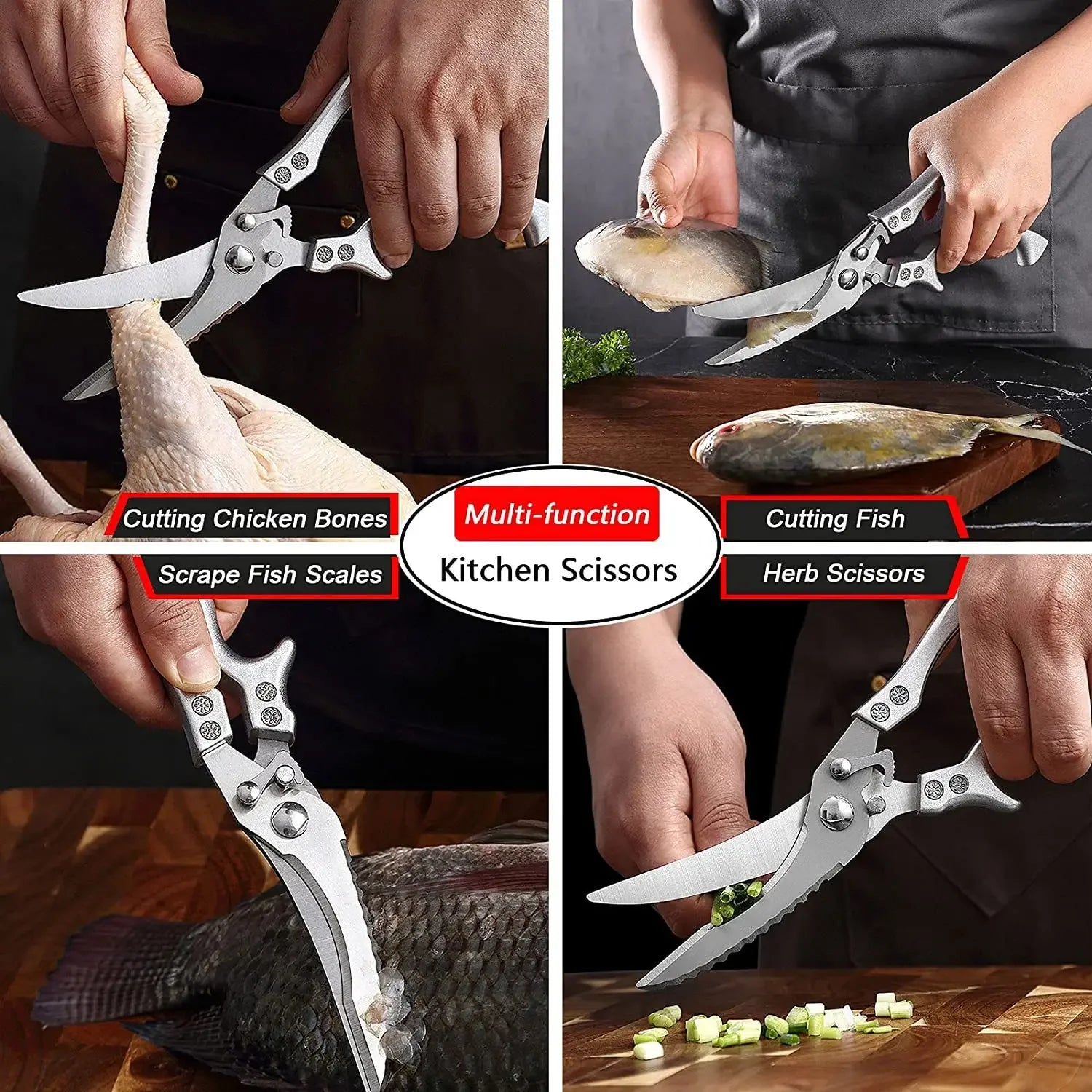 Stainless Steel Kitchen Scissors Chicken Bone Barbecue Scissors Ultra Sharp Utility Scissors Food Meat Fish Vegetables Cutter Zpaxo