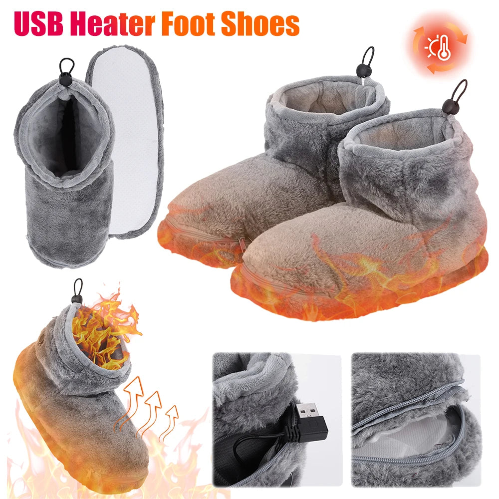 Snow Boots for Women Men 2024 Winter New Thickened Warm Velvet Half Slipper USB Heater Foot Floor Boots Electric Heated Shoes Zpaxo