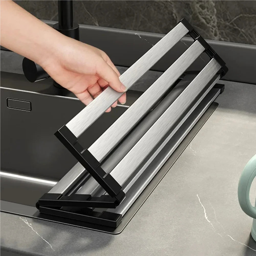 304 Stainless Steel Kitchen Sink Drain Rack Sink Bowl and Dish Storage Rack Foldable and Retractable Drain Basket Placema Zpaxo