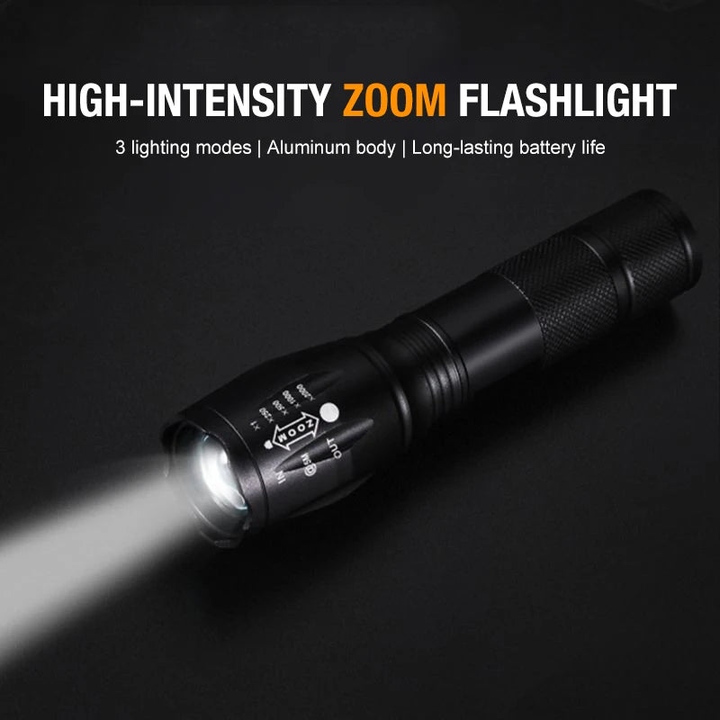 T6 Strong Light Flashlight LED Aluminum Alloy Telescopic Zoom Battery
