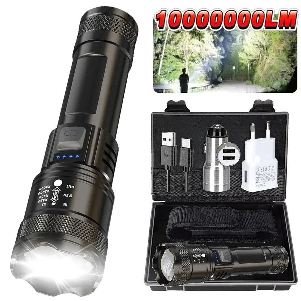 KDULIT 2000LM LED Zoom Flashlight – Type-C Rechargeable Tactical Torch