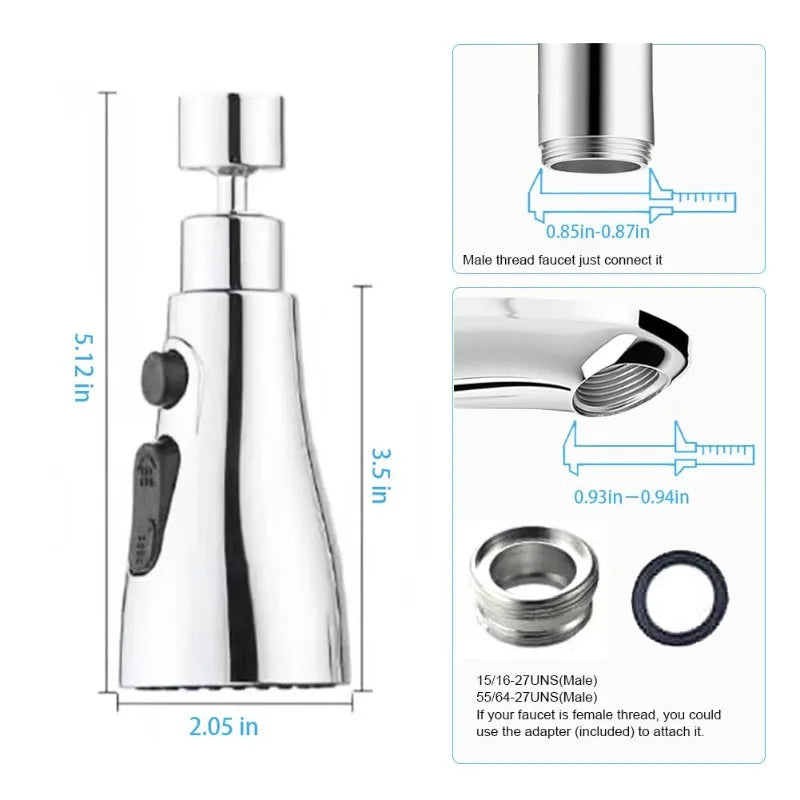 Universal Faucet Kitchen Black Removable Sink Faucet Rotating Splash Proof Sprinkler Spray Extender Bubbler Kitchen Gadgets Zpaxo
