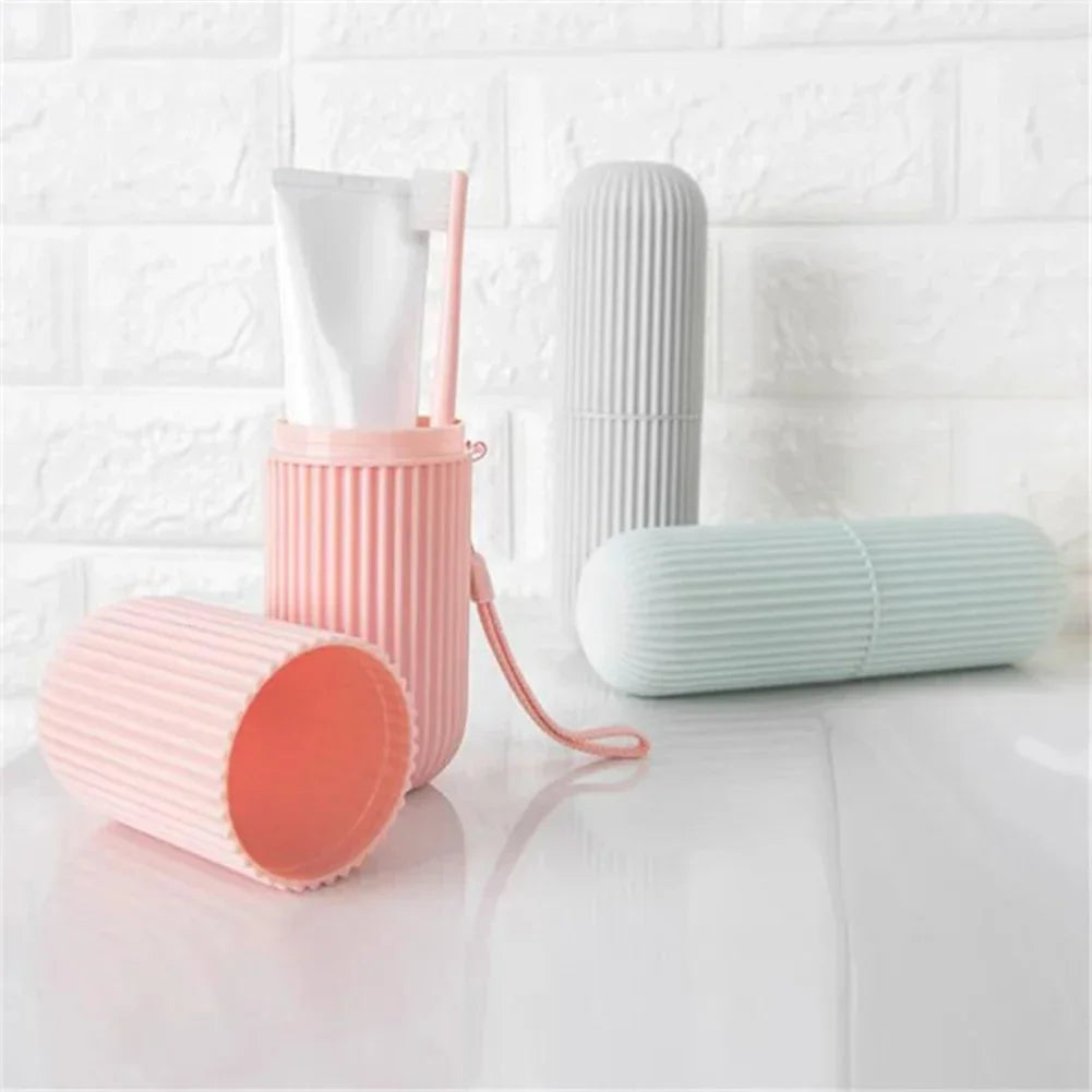Travel Toothbrush Storage Box Vertical Stripe Portable Mouthwash Cup Brushing Cup Toothware Box Toothpaste Storage Cartridge Zpaxo