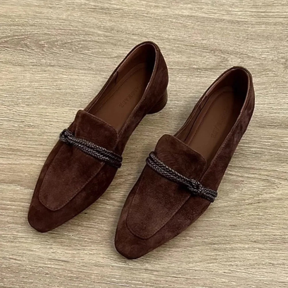 Loafers Women Square Toe 2026 Ladies Shoes Slip-on Vintage Buckle