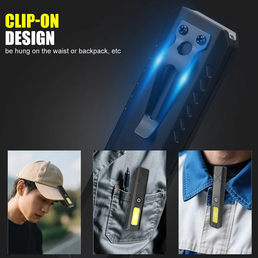 Mini USB Rechargeable EDC Flashlight – COB+LED, 6 Modes, Clip Rechargeable Flashlight Zpaxo