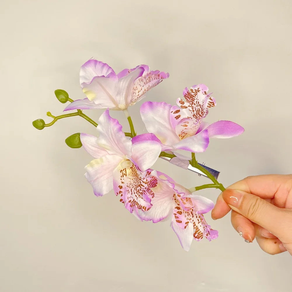 Popular Orchid Flower Fairy Hairpins Spring Summer Artificial Flowers Floral Barrette Wedding Party Hair Clips for Women Girls Zpaxo Light Purple