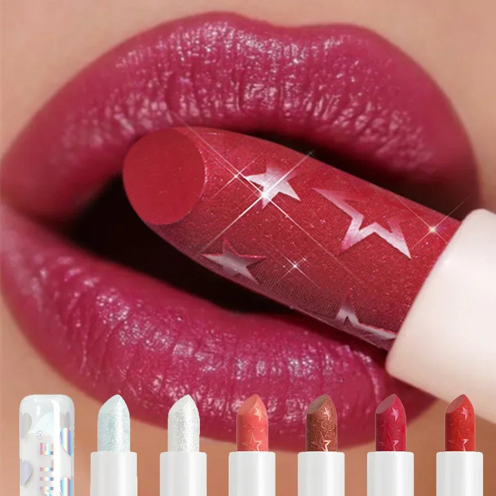 Diamond Pearlescent Lipstick Waterproof Long Lasting Non-stick Cup Matte Velvet Shiny Lipsticks Red Sexy Lips Makeup Cosmetics Zpaxo