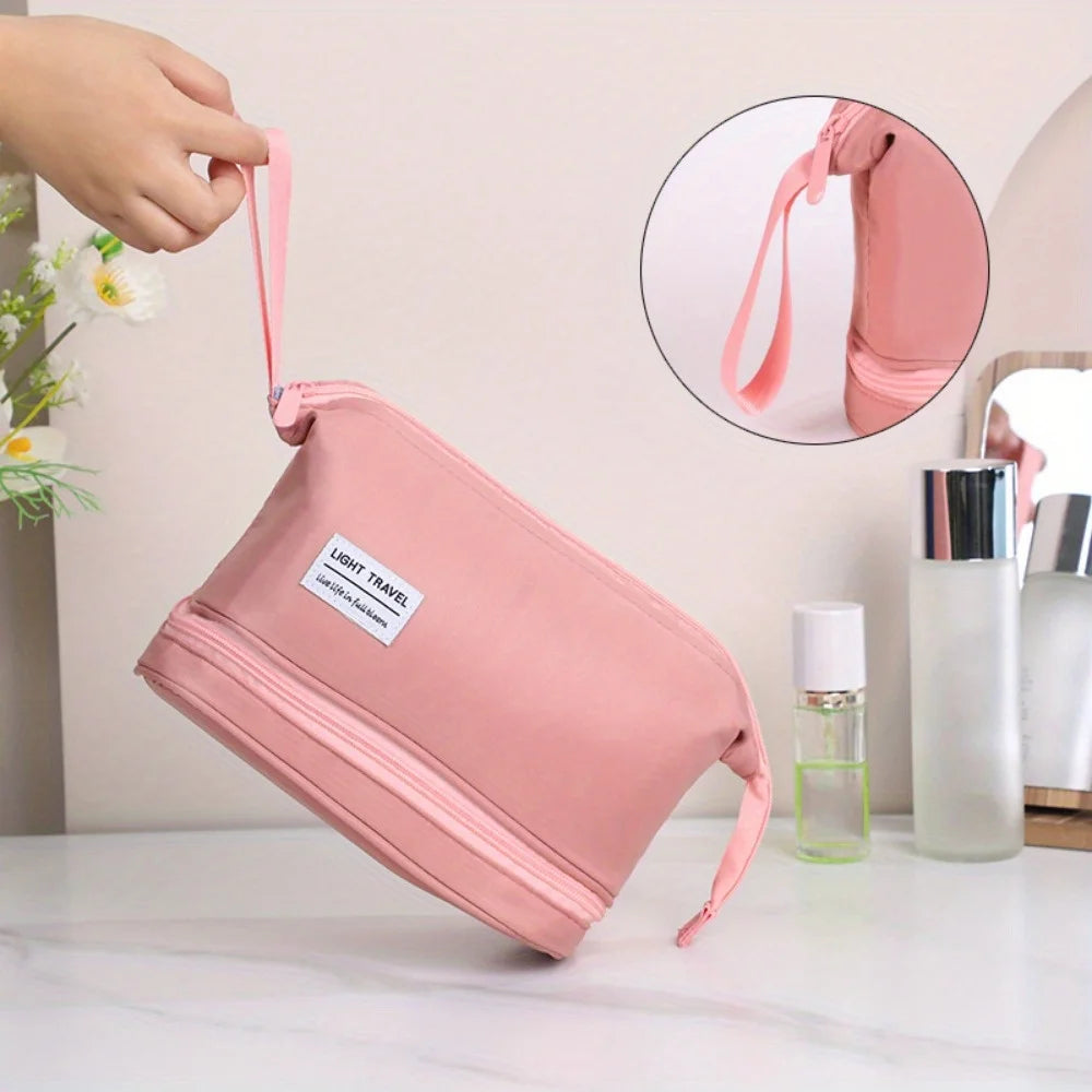 Double Layer Makeup Bag Large Capacity Cosmetic Toiletry Organizer