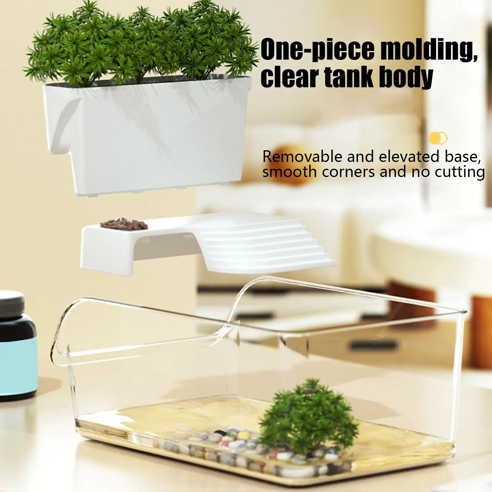 Turtle Tank Basking Area Transparent Reptile Terrarium Habitat Pet
