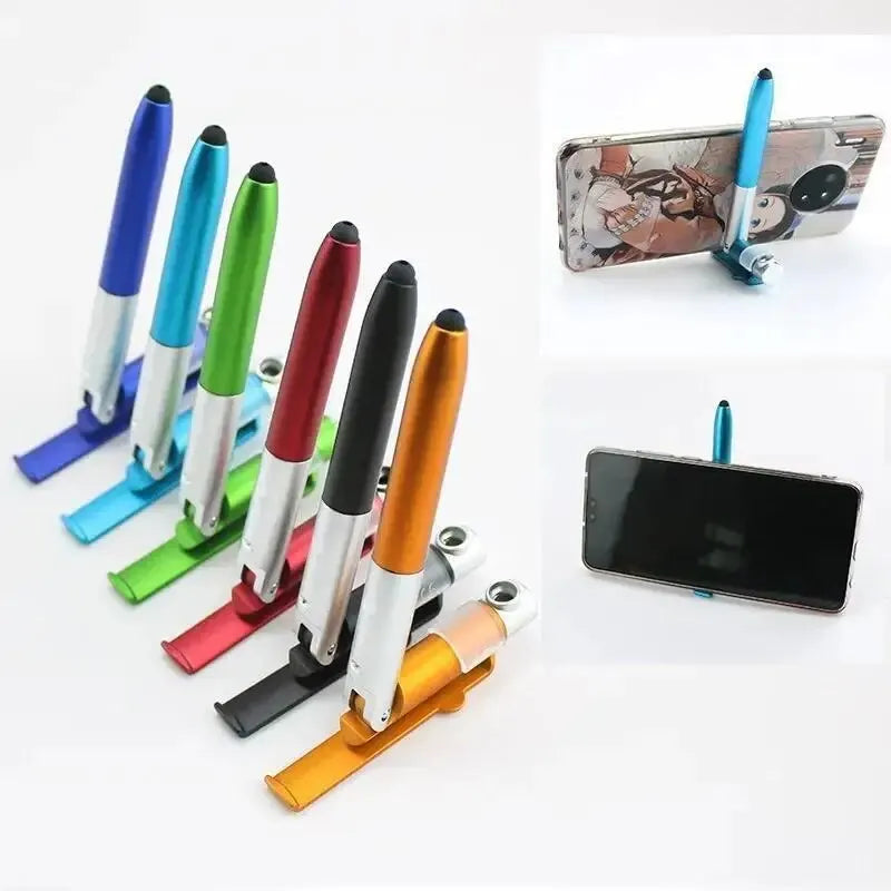 4 In 1 Multifunction Ballpoint Pen Night Reading Stationery With LED Flashlight Folding Phone Holder Touch Pen For Office Worker Zpaxo