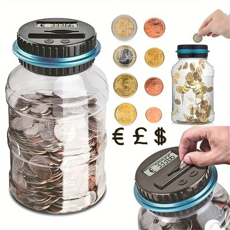 Clear Coin Saver Battery Operated Money Bank Large Bucket Savings Box