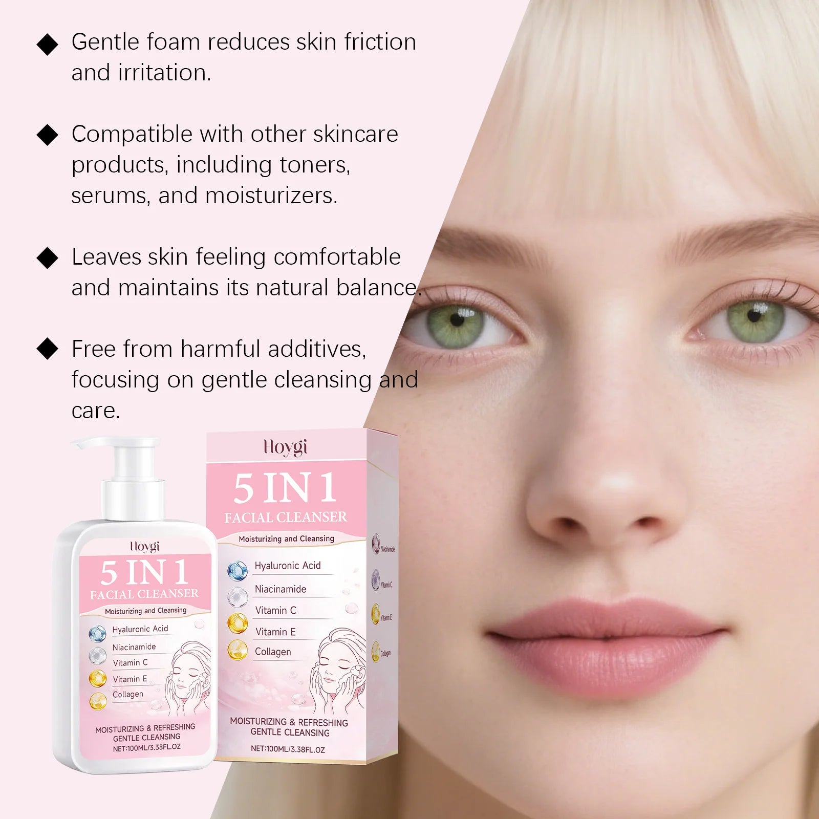 Hoygi 5-in-1 Facial Cleanser – Hydrating, Brightening Foam Facial Cleanser Zpaxo