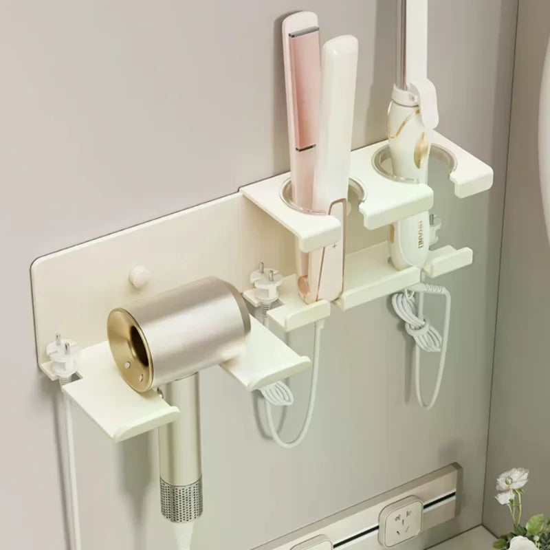 Multifunctional Hair Dryer Holder Integrated Large Capacity Storage Wall Mounted No Drill Organizer Bucket Aluminum Bathroom Rac Zpaxo