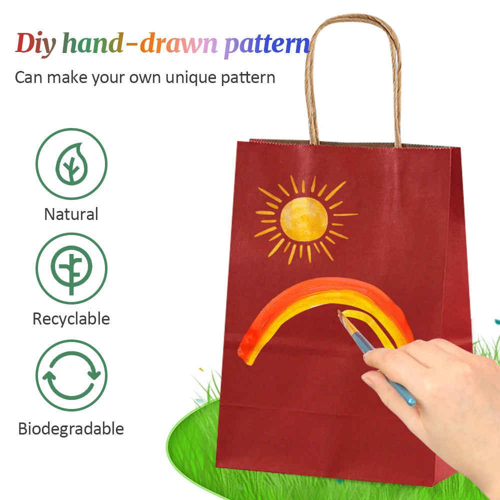 18-Pack Multicolor Kraft Paper Gift Bags – Party & Holiday