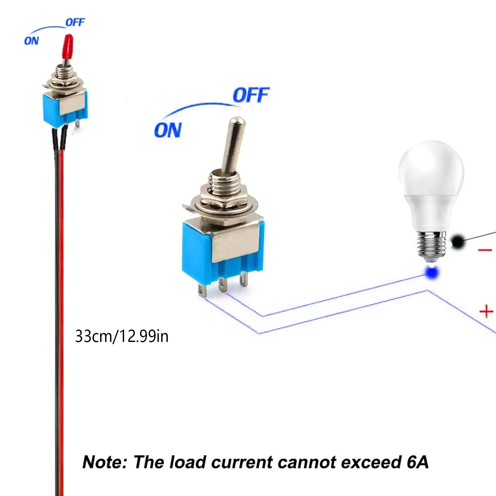 Professional Car Mini Toggle Switch Pre-wired ON-Off 2 Position 3 Pin