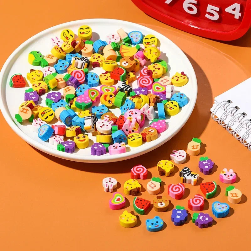 20 50 Mini Erasers Fruit Animal Number Cake Heart Designs School Zpaxo