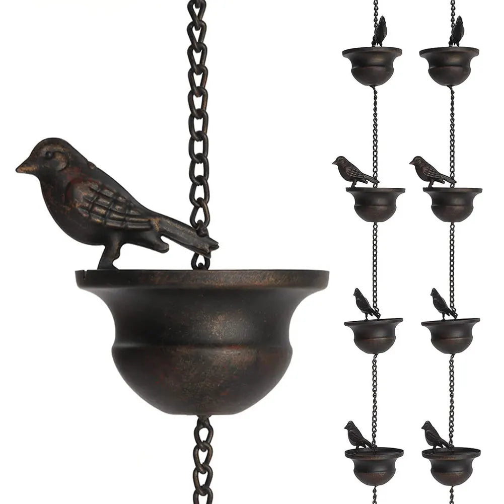 Lotus Bird Rain Chain Outdoor Decors Hanging Catcher Gardening