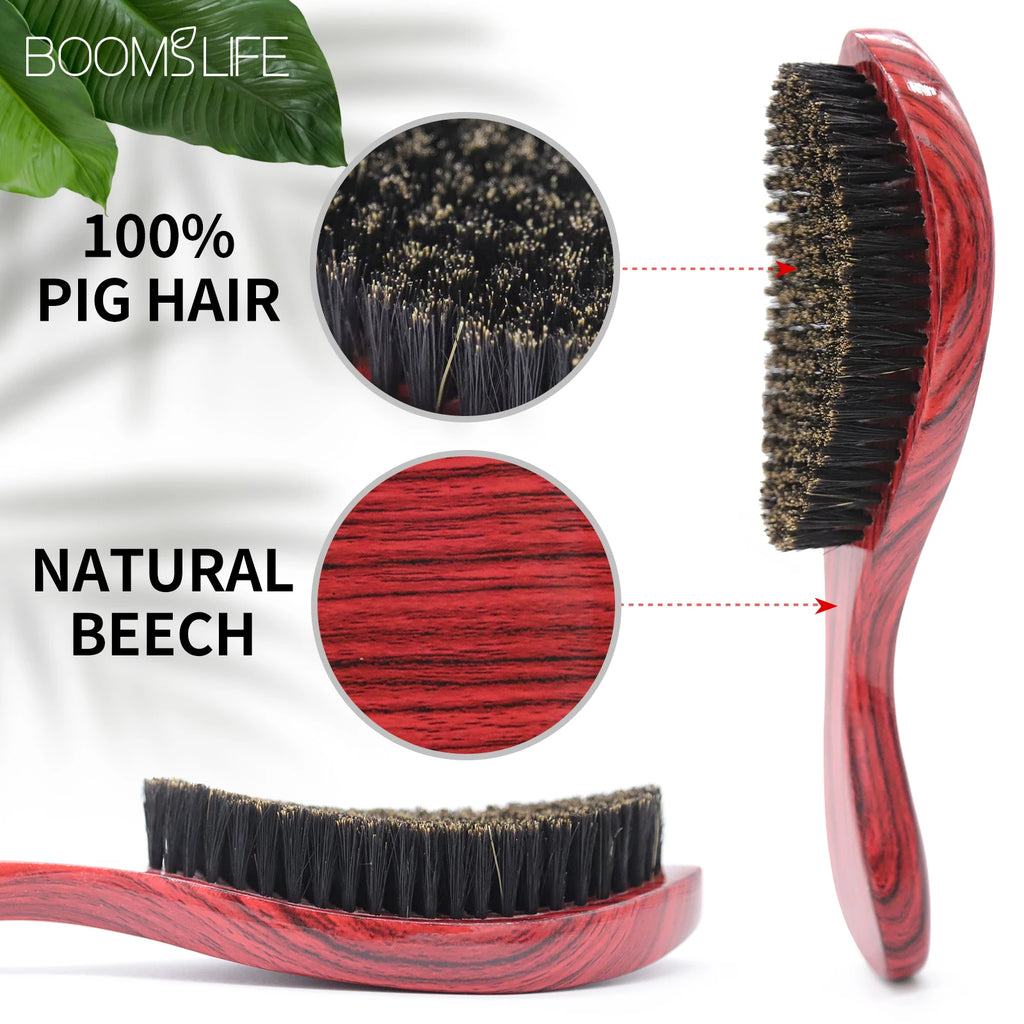 Cepillo Barba 360 Wave Brush For Men Beard Brush Medium Soft Boar bristle Wood Brush Beard Curve Palm Wave Brush Wood Beard Comb Zpaxo