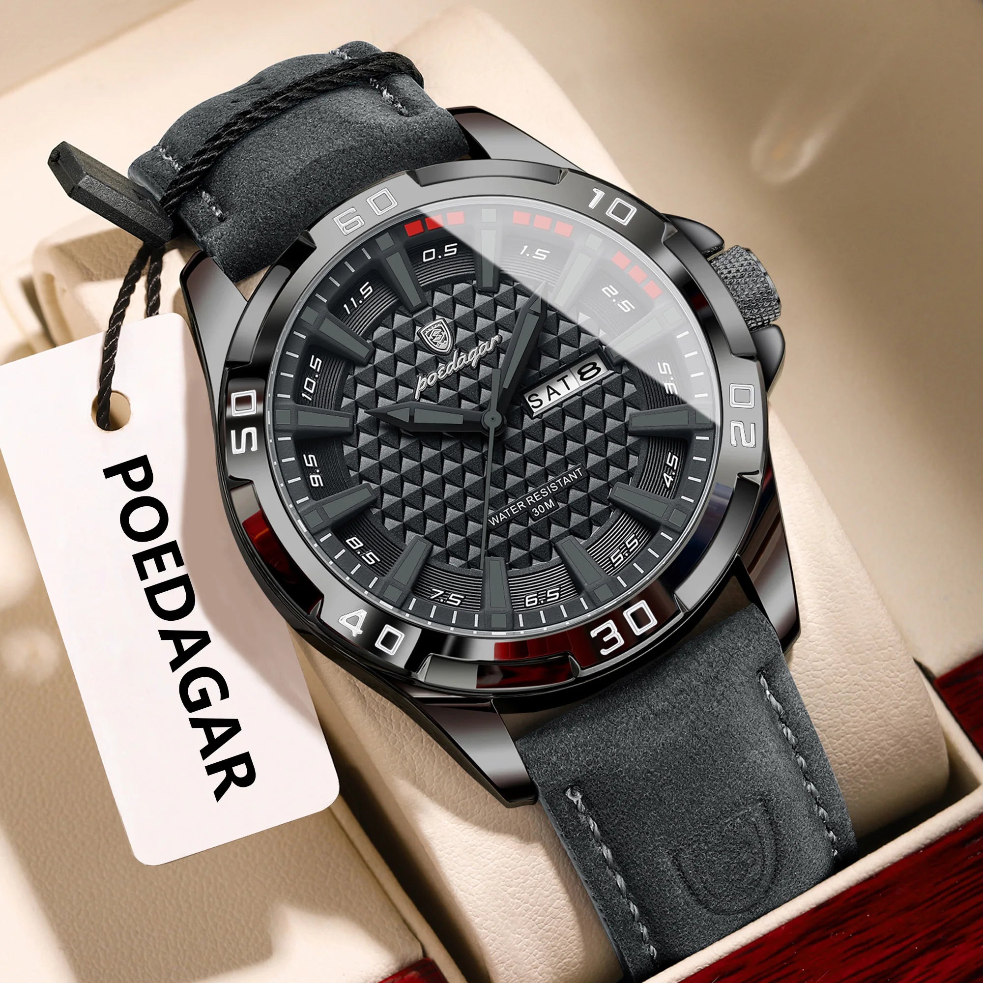 POEDAGAR Original Men Watch Luxury Waterproof Luminous Date Week Watch For Man Quartz Leather Fashion Men's Watches Reloj Hombre Zpaxo 895 Black Black