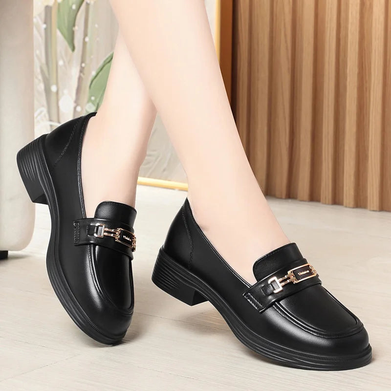 Leather Shoes Women Spring 2025 Low Heel Women's Single Versatile Zpaxo