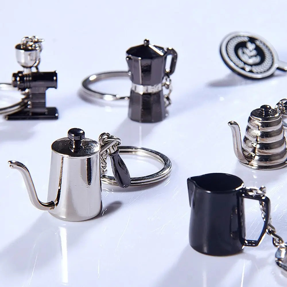 Zinc Alloy Niche Design Syphon Girl Gift Hanging Ornament Coffee Series Key Ring Bag Pendent Car Key Ring Coffee Pot Key Chain Zpaxo
