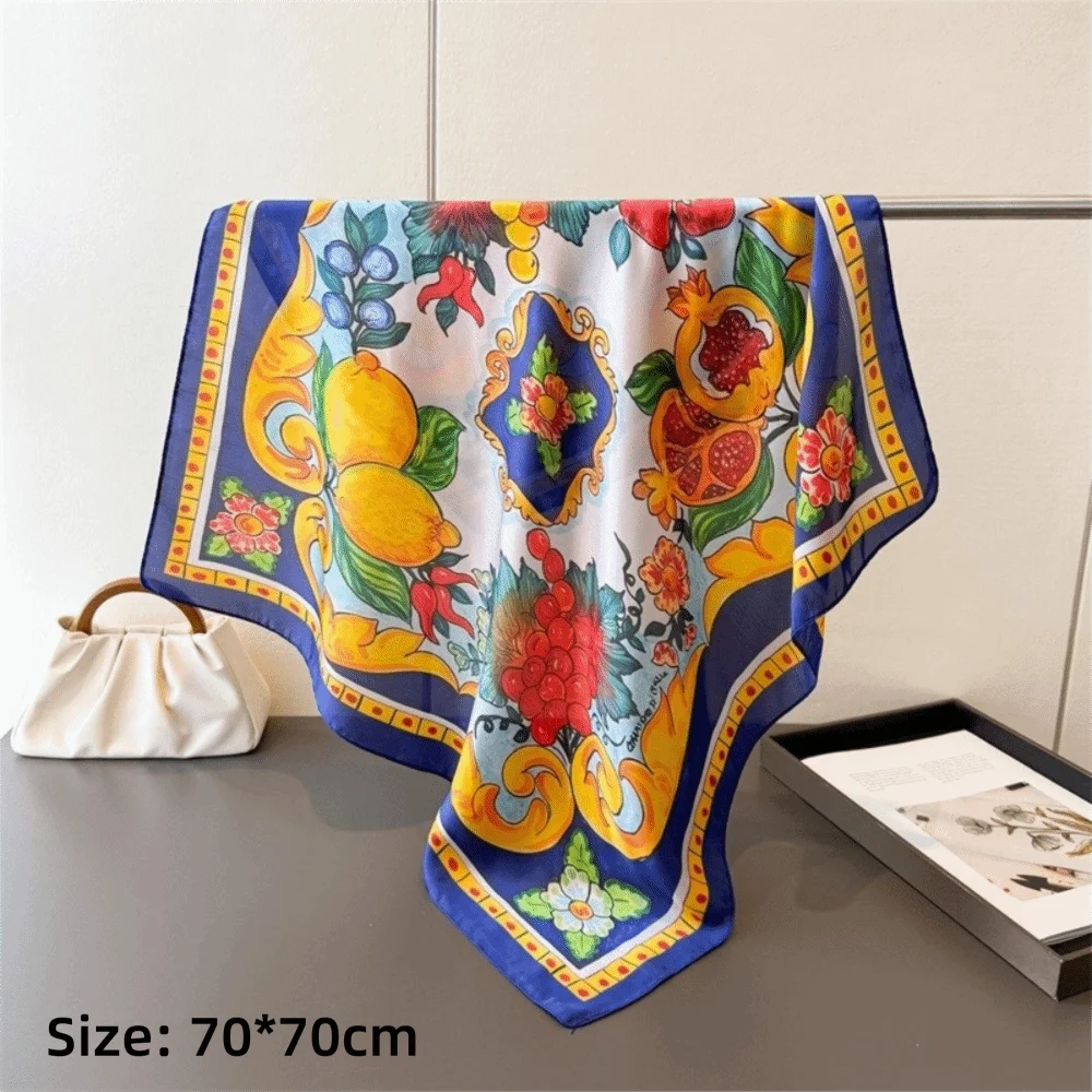Fashion Printed Imitation Silk Scarf Square Lightweight Neckerchief Soft Headscarf Beach Travel Zpaxo